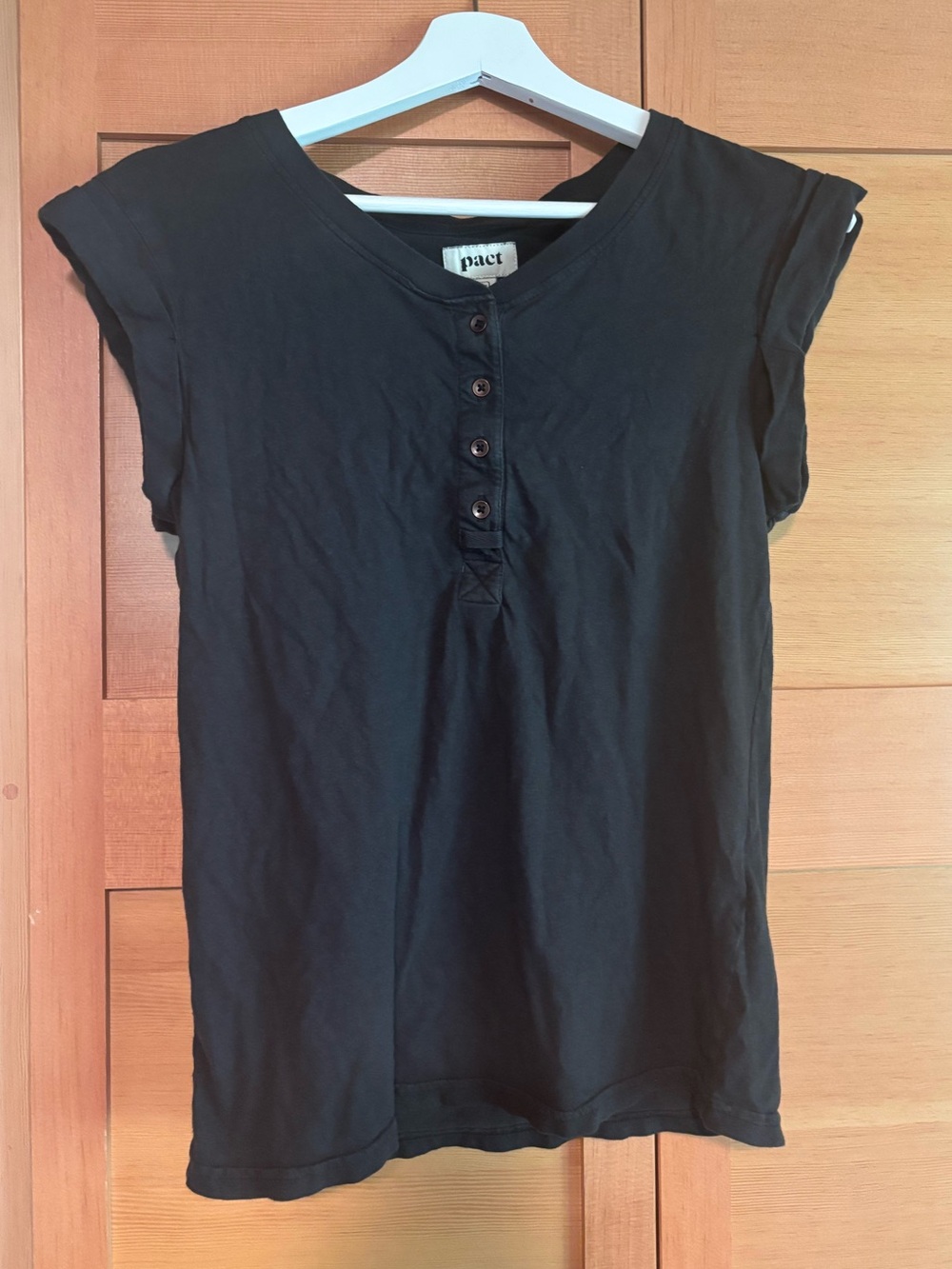 Pact Black Short-Sleeve Henley Tee XS